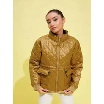 Girls Brown Front Pocket Quilted Jacket